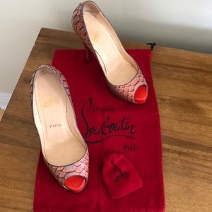 Christian Louboutin Snakeskin Print Peep Toe Heels